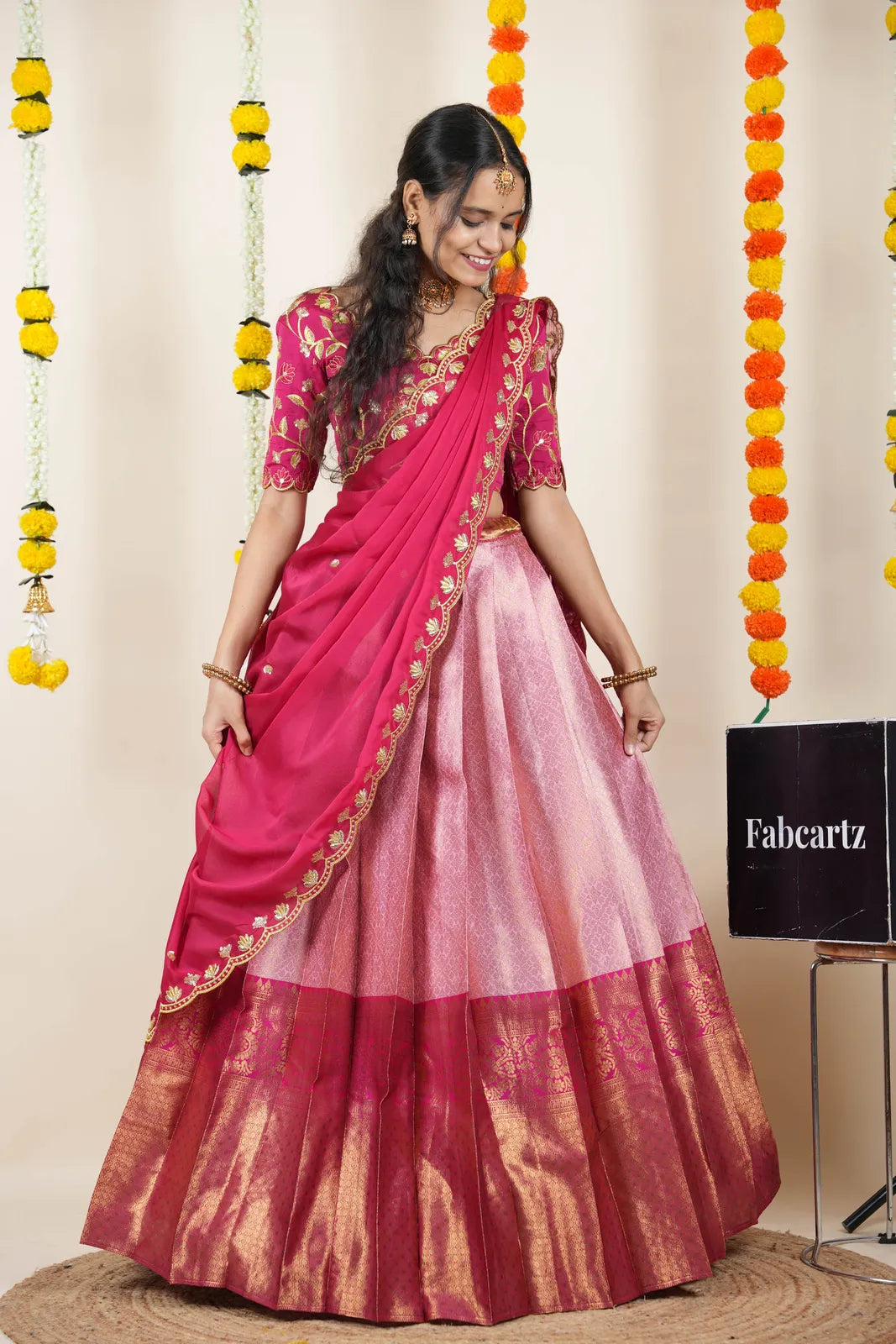 (Juhi) Women's Woven Design Half Saree with Blouse and Dupatta