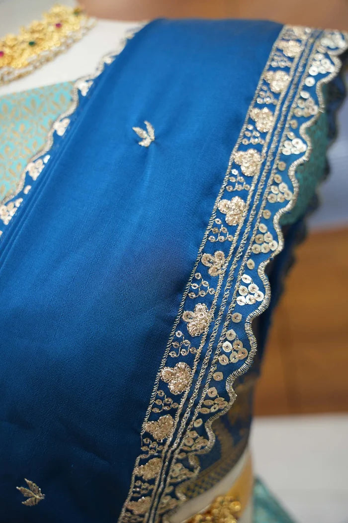 Oye!!Pattu Women's Woven Design zari work Half Saree with Embroidered Blouse and Dupatta