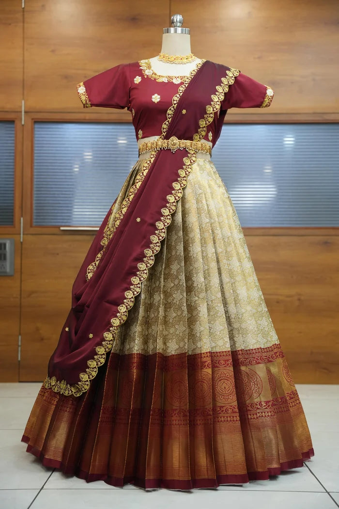 StarWars Women's Woven Design zari work Half Saree with Embroidered Blouse and Dupatta