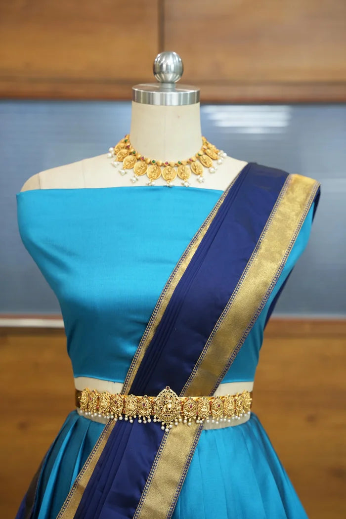 Mornika Women's Woven Design zari work Half Saree with Embroidered Blouse and Dupatta
