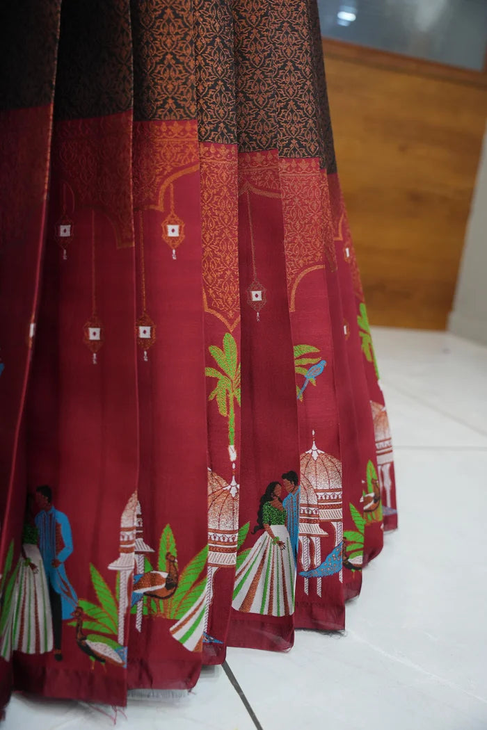 Taj Mahal Women's Woven Design zari work Half Saree with Embroidered Blouse and Dupatta