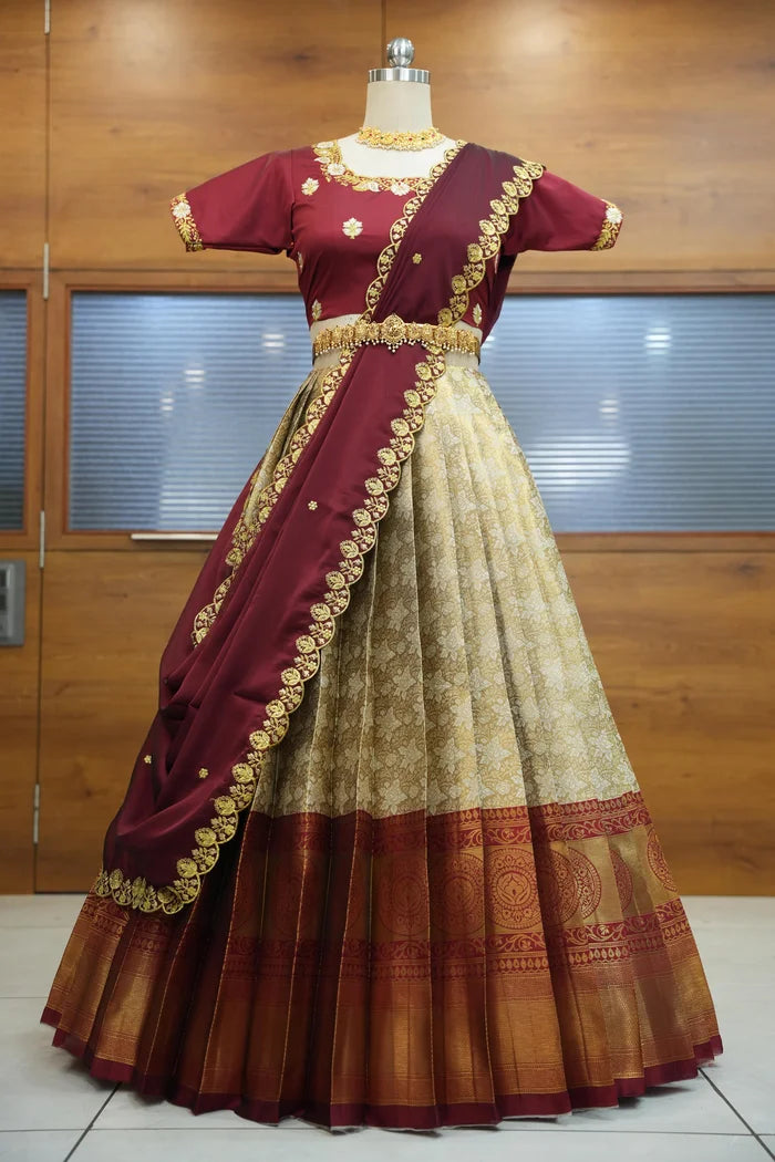 StarWars Women's Woven Design zari work Half Saree with Embroidered Blouse and Dupatta