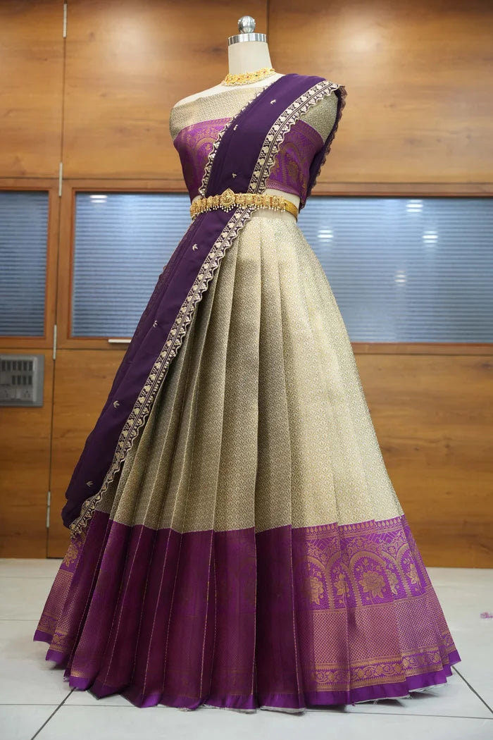 Oye!!Pattu Women's Woven Design zari work Half Saree with Embroidered Blouse and Dupatta