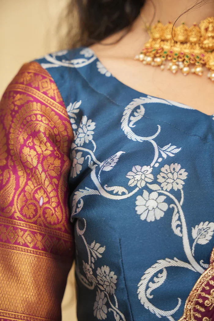 HemaValli Women's Woven Design zari work Half Saree with Embroidered Blouse and Dupatta