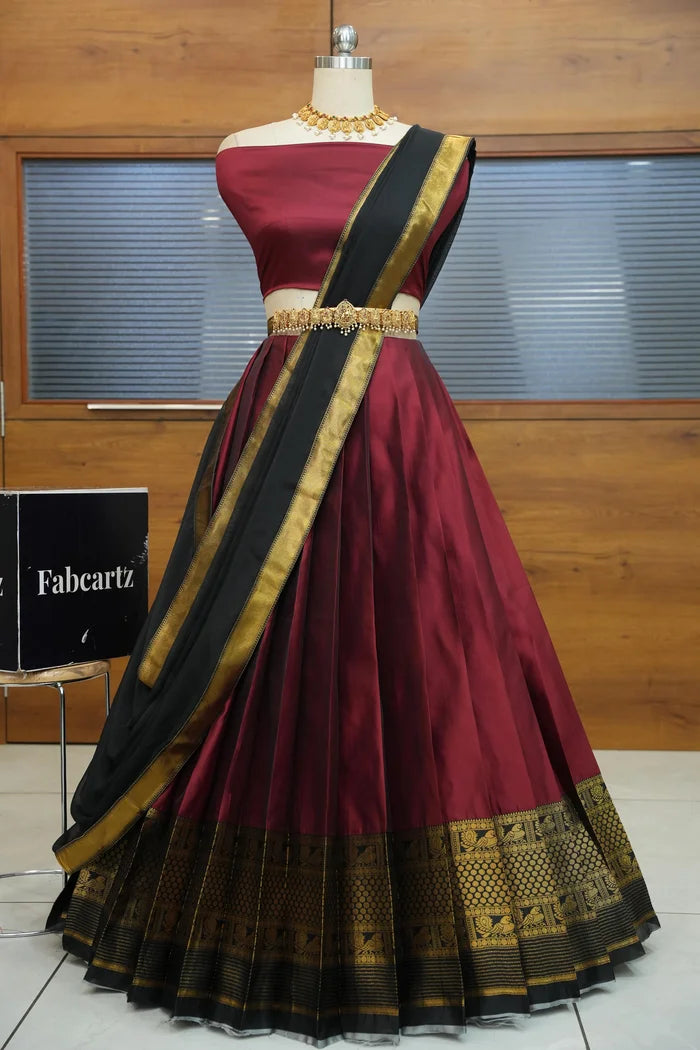 Mornika Women's Woven Design zari work Half Saree with Embroidered Blouse and Dupatta