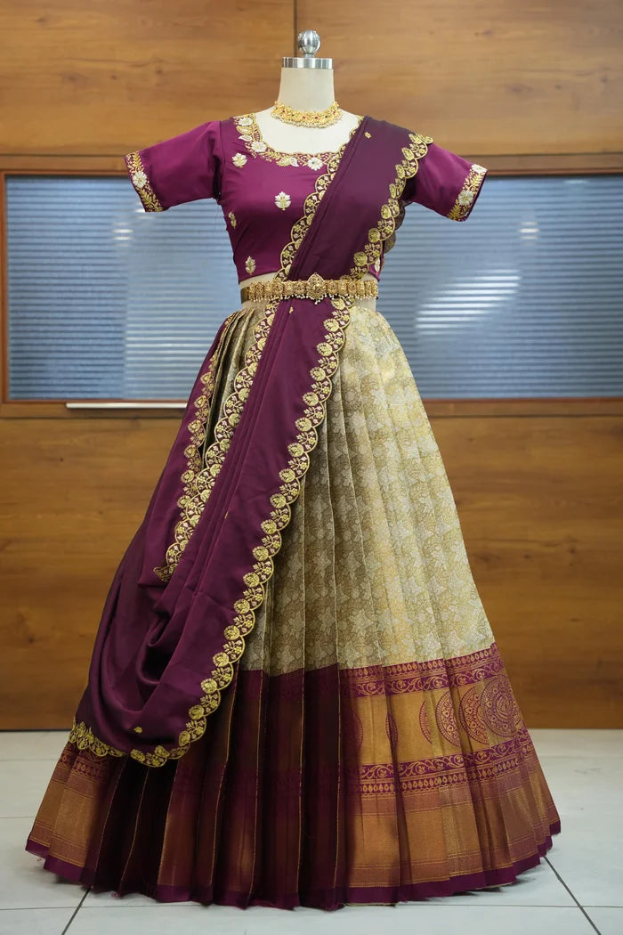 StarWars Women's Woven Design zari work Half Saree with Embroidered Blouse and Dupatta