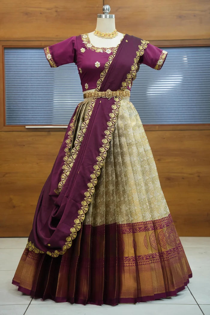 StarWars Women's Woven Design zari work Half Saree with Embroidered Blouse and Dupatta