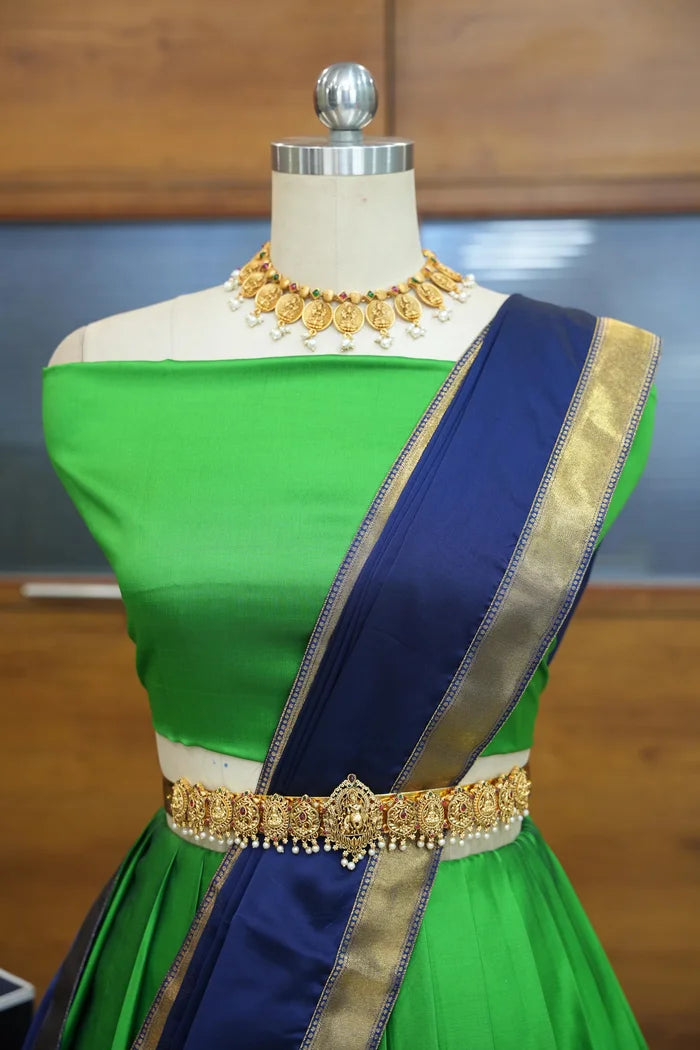 Mornika Women's Woven Design zari work Half Saree with Embroidered Blouse and Dupatta