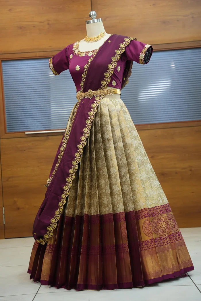 StarWars Women's Woven Design zari work Half Saree with Embroidered Blouse and Dupatta