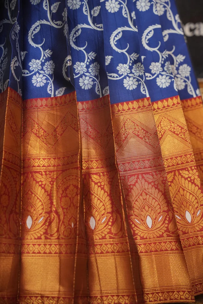 HemaValli Women's Woven Design zari work Half Saree with Embroidered Blouse and Dupatta