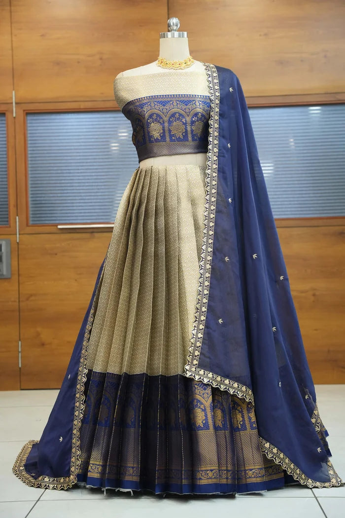 Oye!!Pattu Women's Woven Design zari work Half Saree with Embroidered Blouse and Dupatta