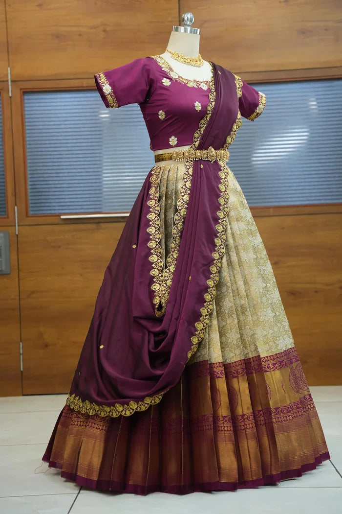 StarWars Women's Woven Design zari work Half Saree with Embroidered Blouse and Dupatta