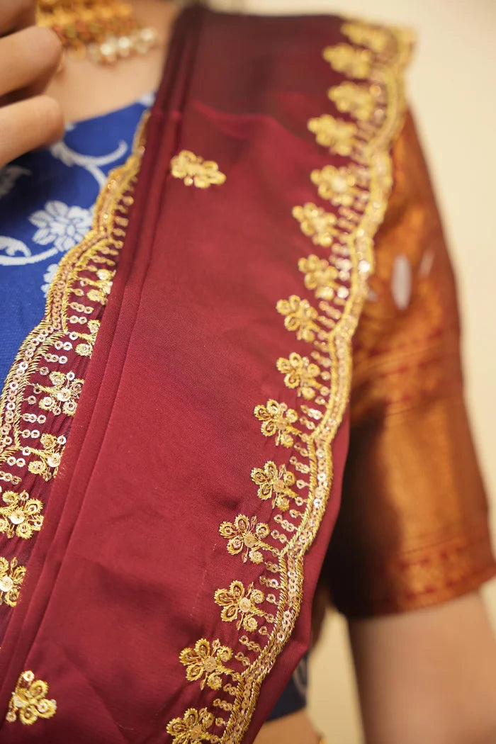 HemaValli Women's Woven Design zari work Half Saree with Embroidered Blouse and Dupatta
