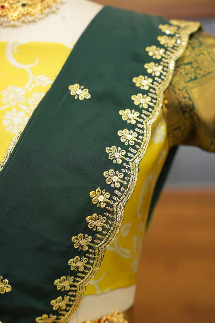 HemaValli Women's Woven Design zari work Half Saree with Embroidered Blouse and Dupatta