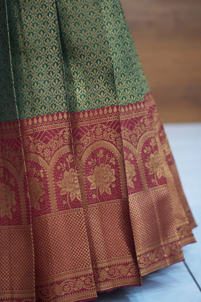Oye!!Pattu Women's Woven Design zari work Half Saree with Embroidered Blouse and Dupatta
