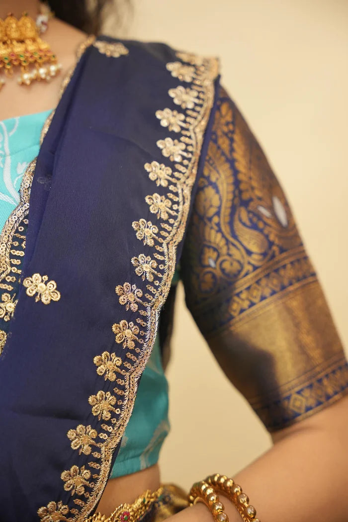 HemaValli Women's Woven Design zari work Half Saree with Embroidered Blouse and Dupatta