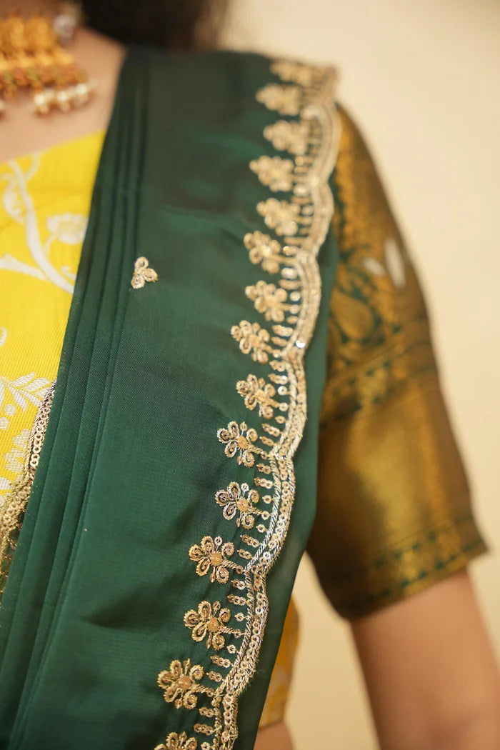 HemaValli Women's Woven Design zari work Half Saree with Embroidered Blouse and Dupatta