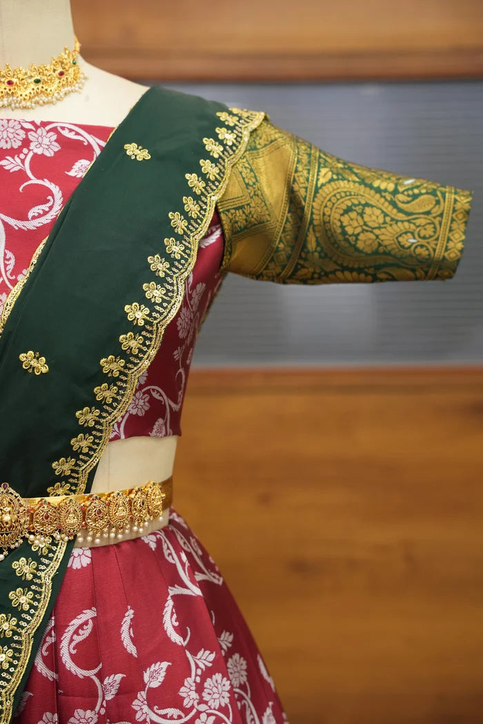 HemaValli Women's Woven Design zari work Half Saree with Embroidered Blouse and Dupatta