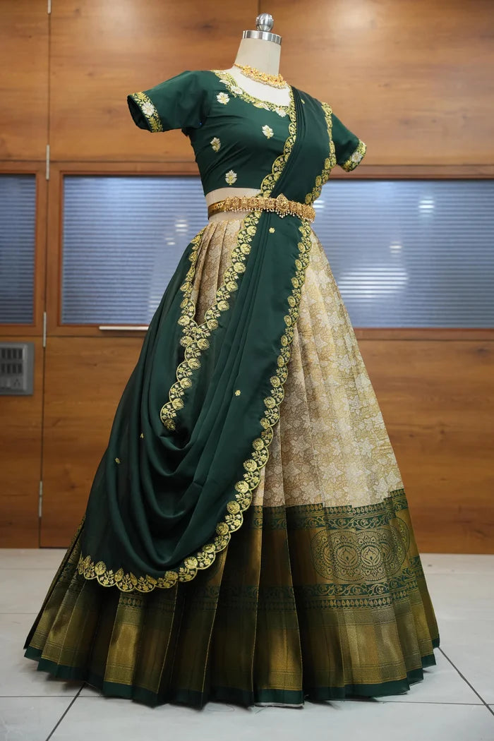 StarWars Women's Woven Design zari work Half Saree with Embroidered Blouse and Dupatta