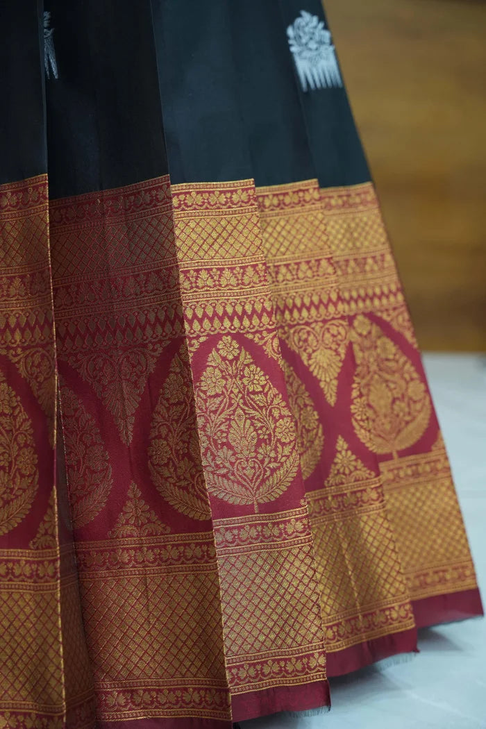 Mamidi Women's Woven Design zari work Half Saree with Embroidered Blouse and Dupatta