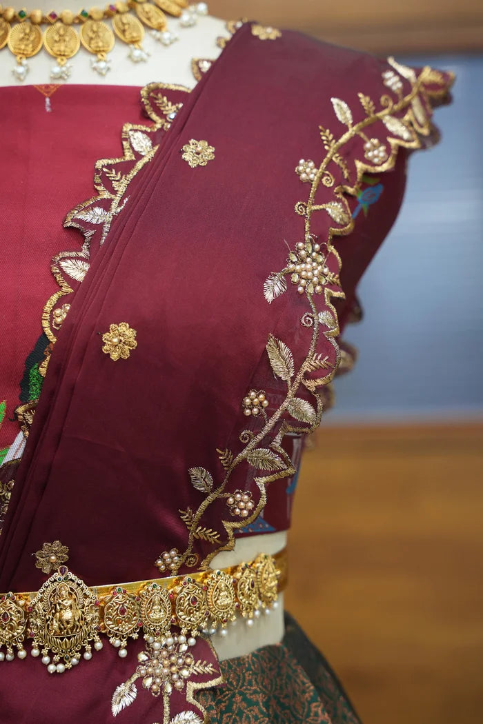 Taj Mahal Women's Woven Design zari work Half Saree with Embroidered Blouse and Dupatta
