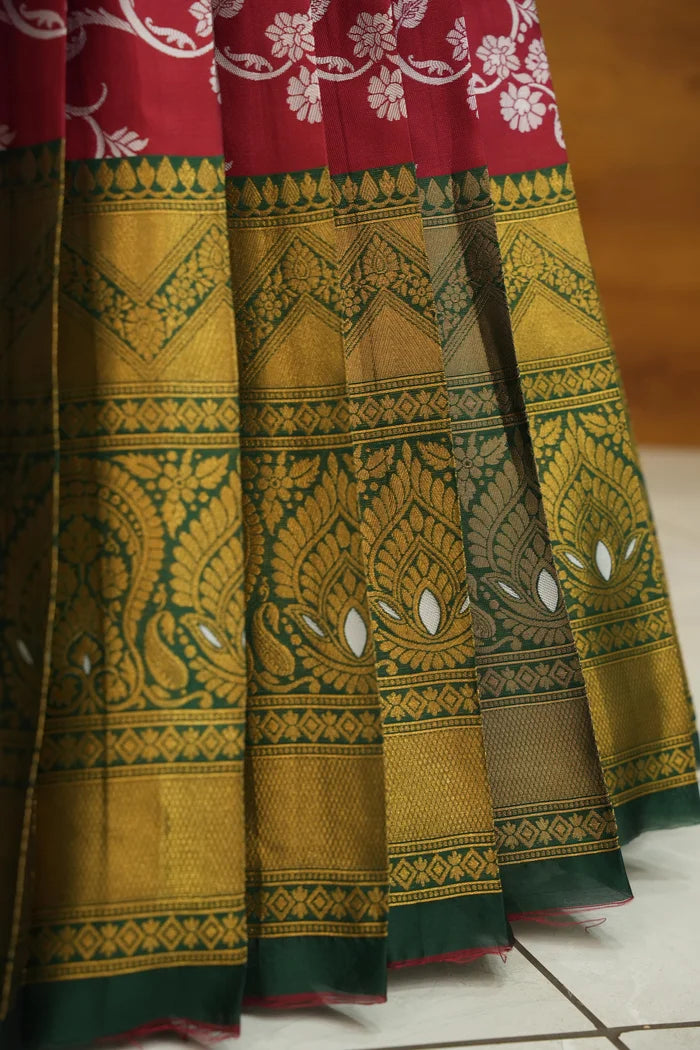 HemaValli Women's Woven Design zari work Half Saree with Embroidered Blouse and Dupatta