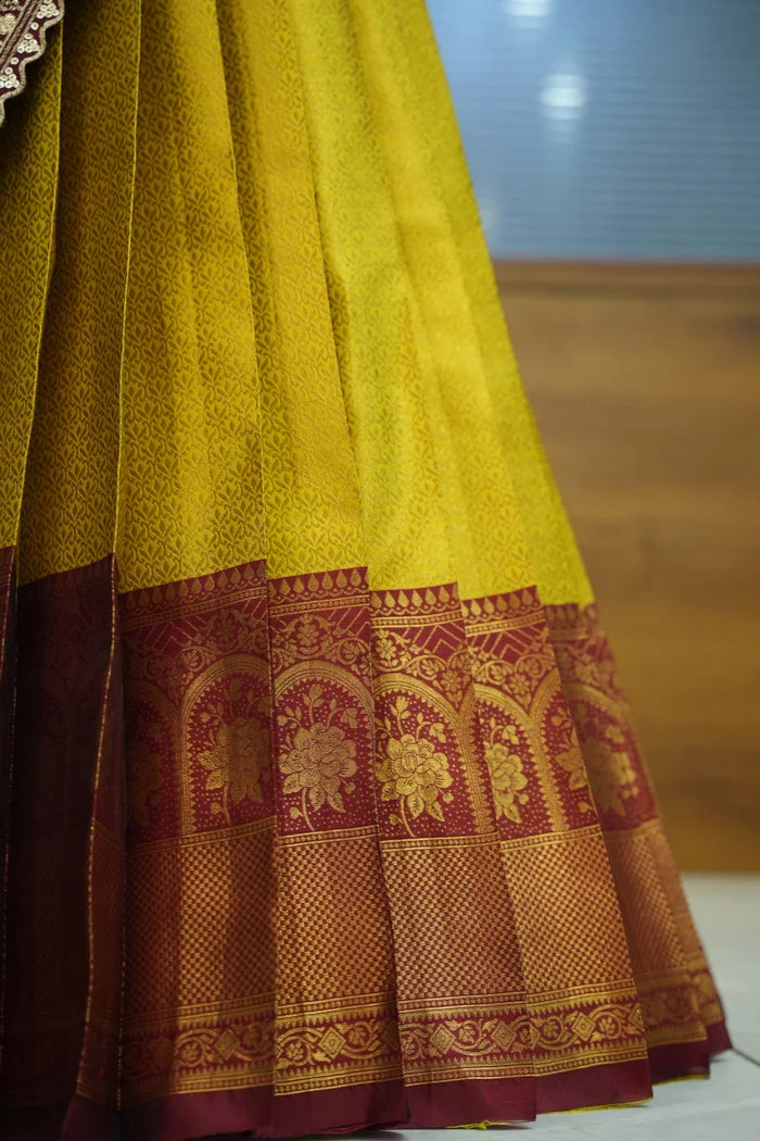 Oye!!Pattu Women's Woven Design zari work Half Saree with Embroidered Blouse and Dupatta