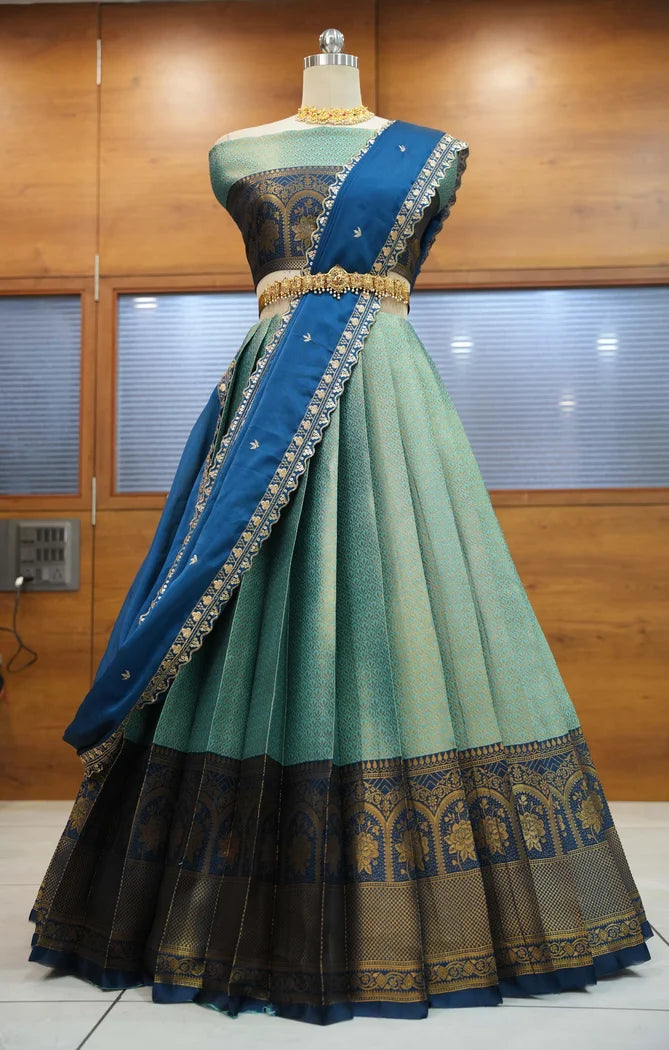 Oye!!Pattu Women's Woven Design zari work Half Saree with Embroidered Blouse and Dupatta