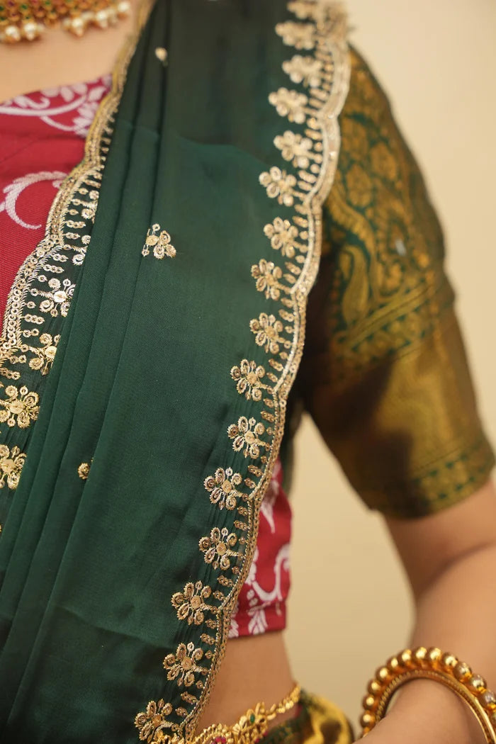 HemaValli Women's Woven Design zari work Half Saree with Embroidered Blouse and Dupatta