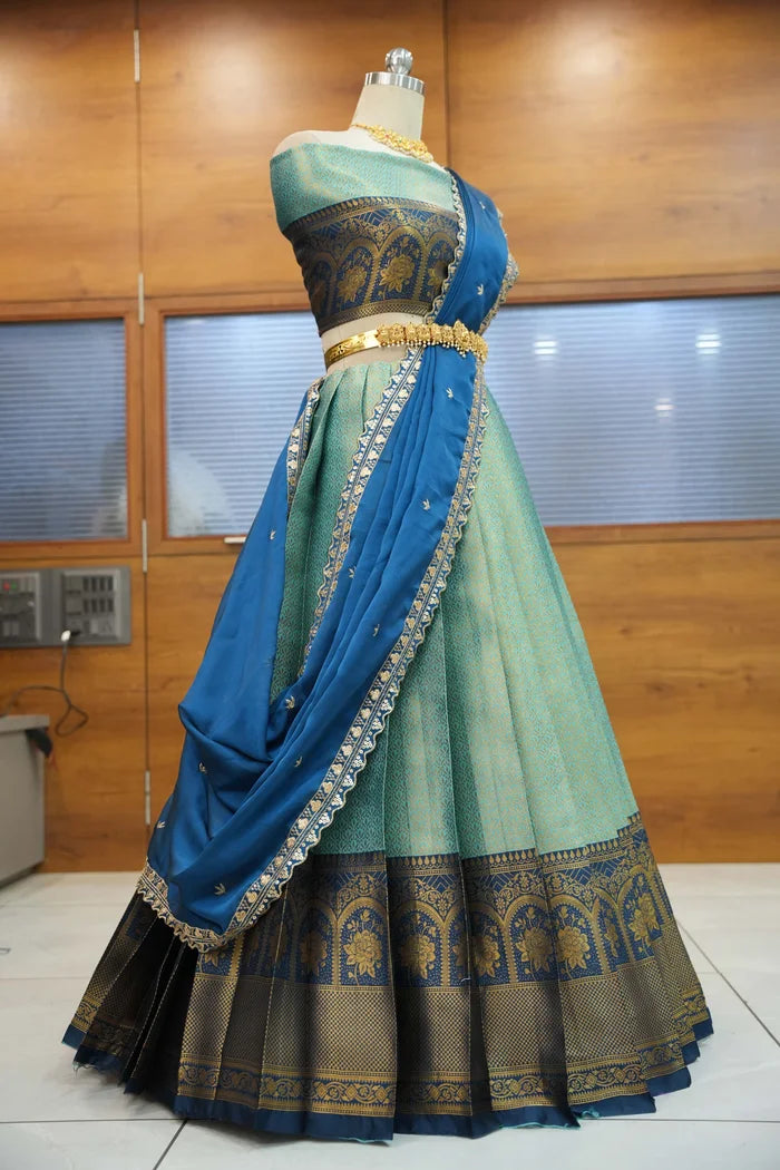 Oye!!Pattu Women's Woven Design zari work Half Saree with Embroidered Blouse and Dupatta