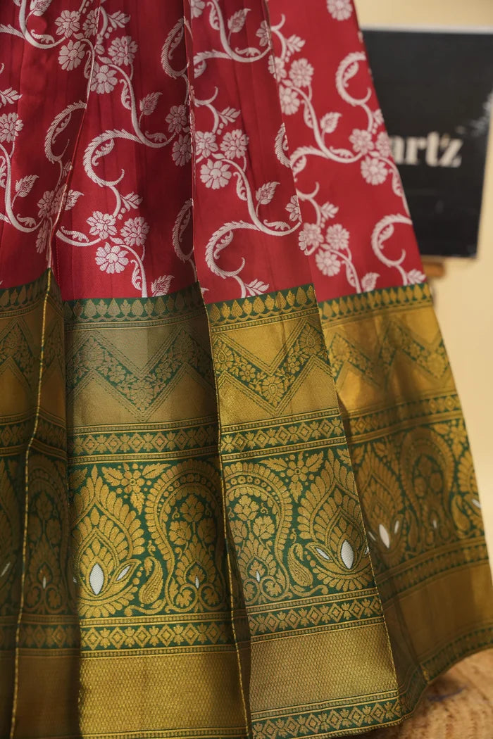 HemaValli Women's Woven Design zari work Half Saree with Embroidered Blouse and Dupatta