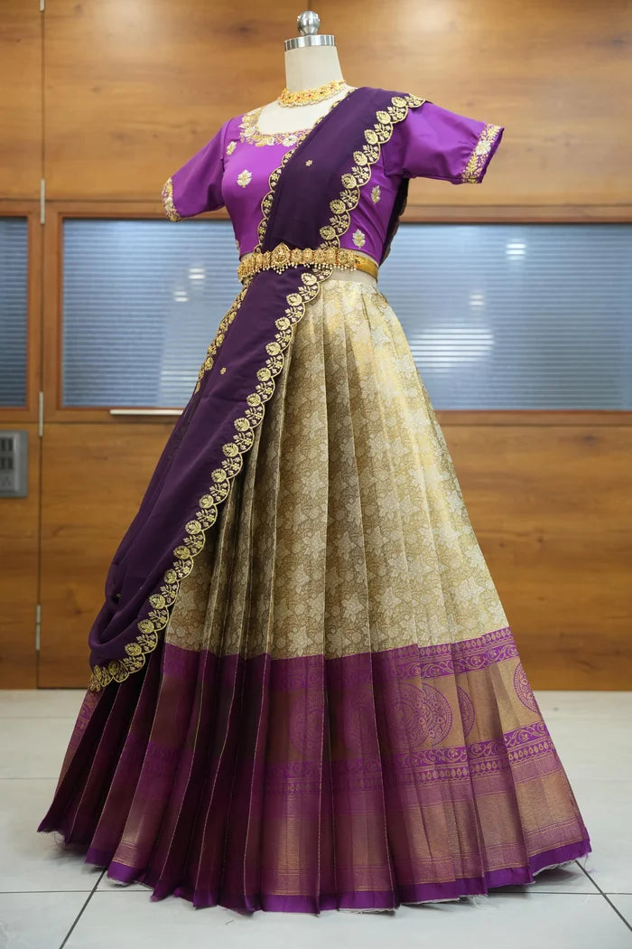 StarWars Women's Woven Design zari work Half Saree with Embroidered Blouse and Dupatta