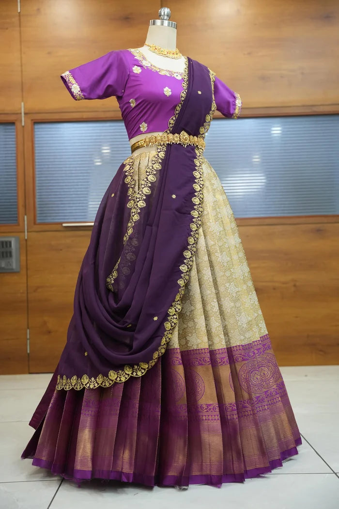 StarWars Women's Woven Design zari work Half Saree with Embroidered Blouse and Dupatta