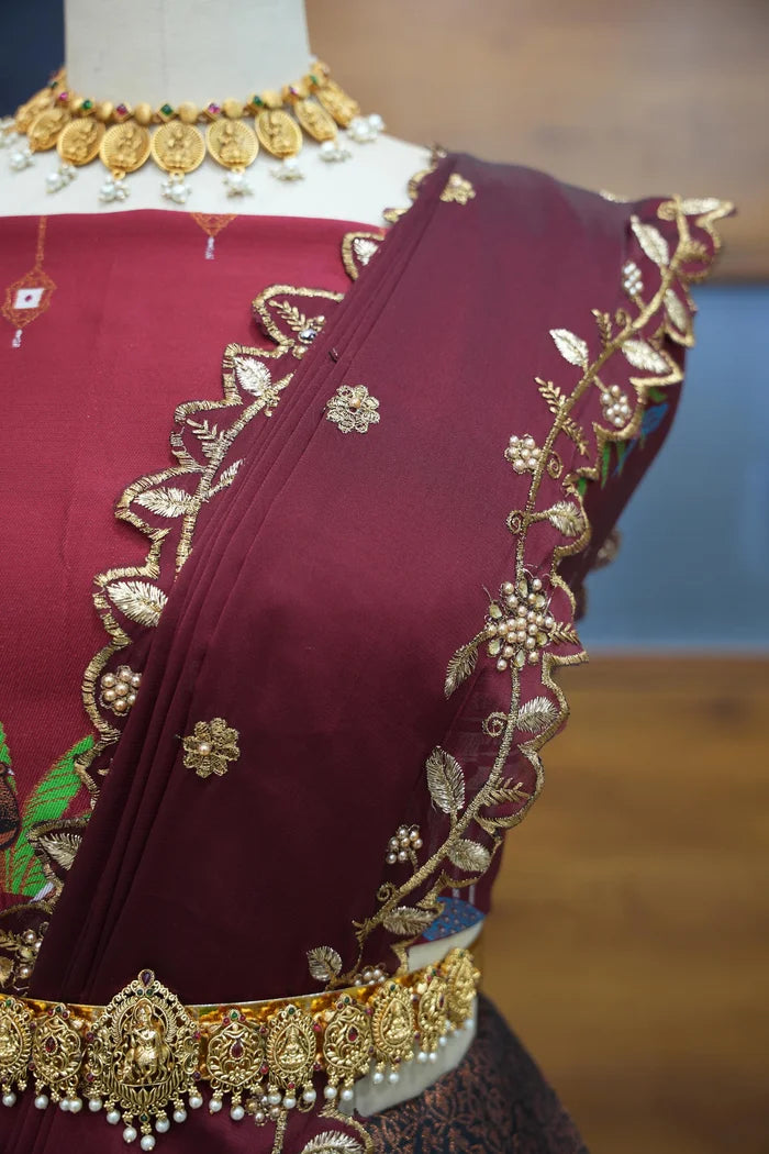 Taj Mahal Women's Woven Design zari work Half Saree with Embroidered Blouse and Dupatta