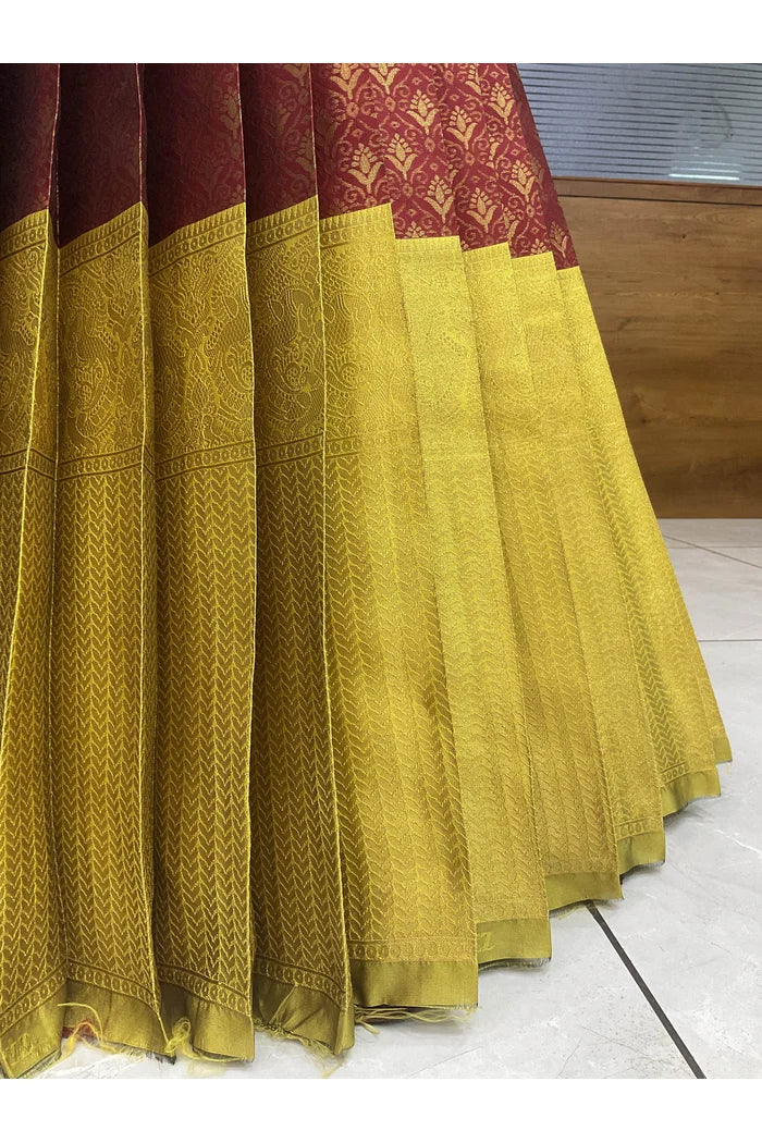 Munjya Women's Woven Design zari work Half Saree with Embroidered Blouse and Dupatta