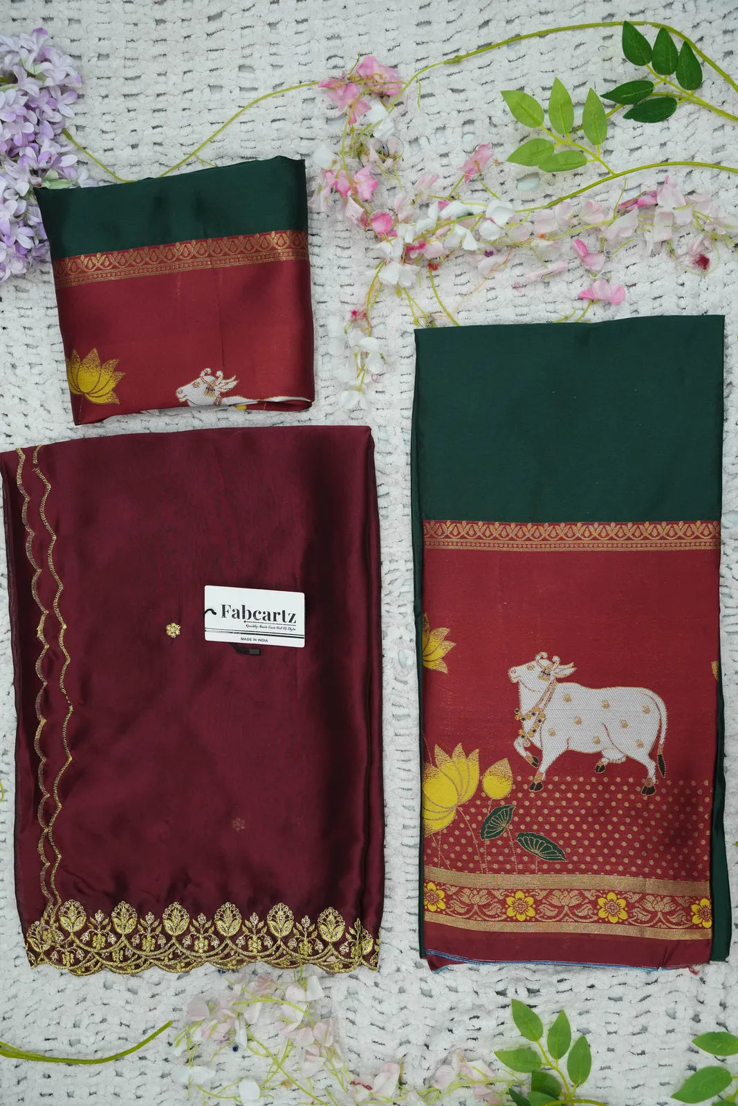 (KaamRango) South Indian Festival Traditional Half Saree with Embroidered Blouse & Dupatta