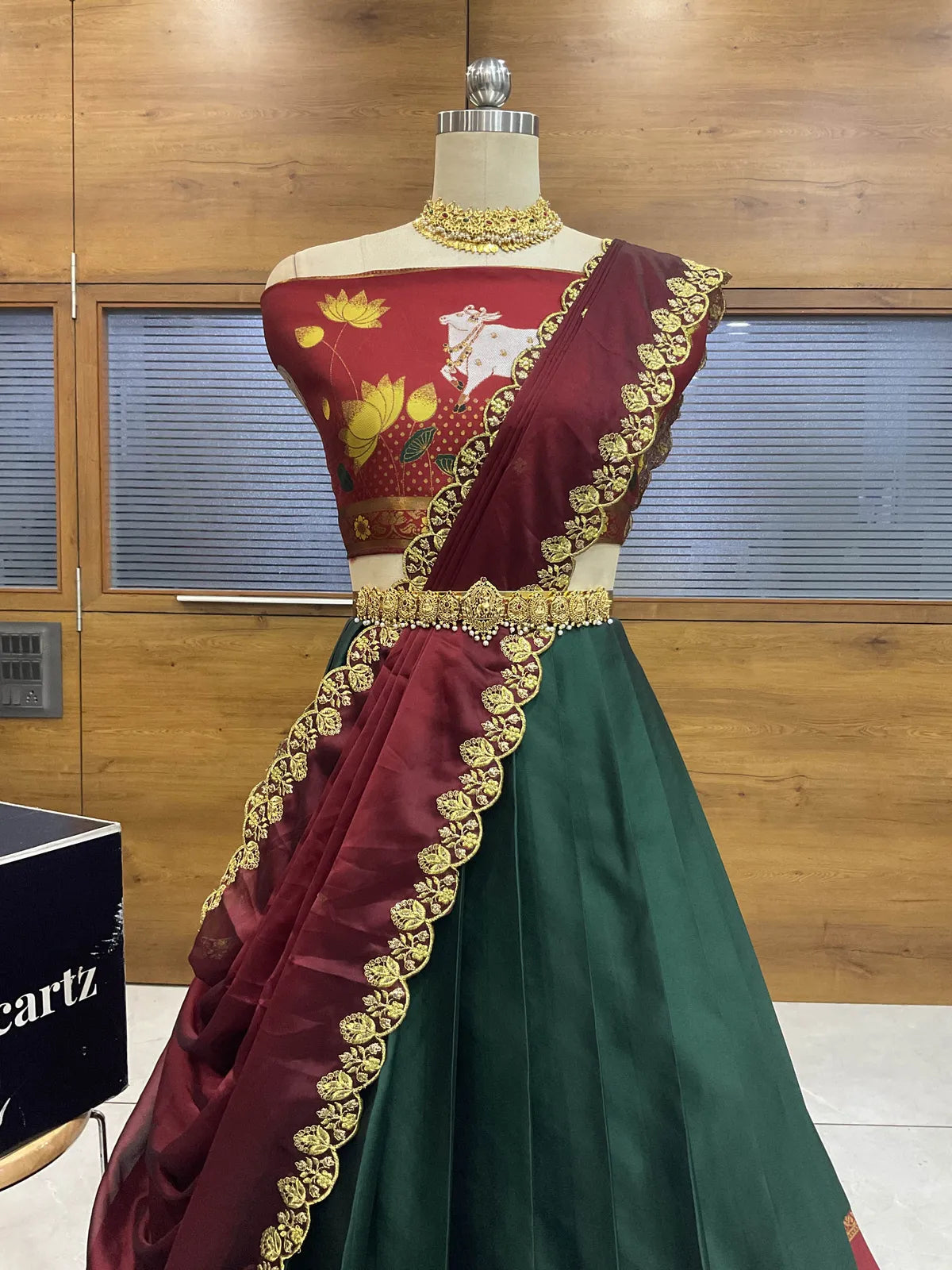 (KaamRango) South Indian Festival Traditional Half Saree with Embroidered Blouse & Dupatta