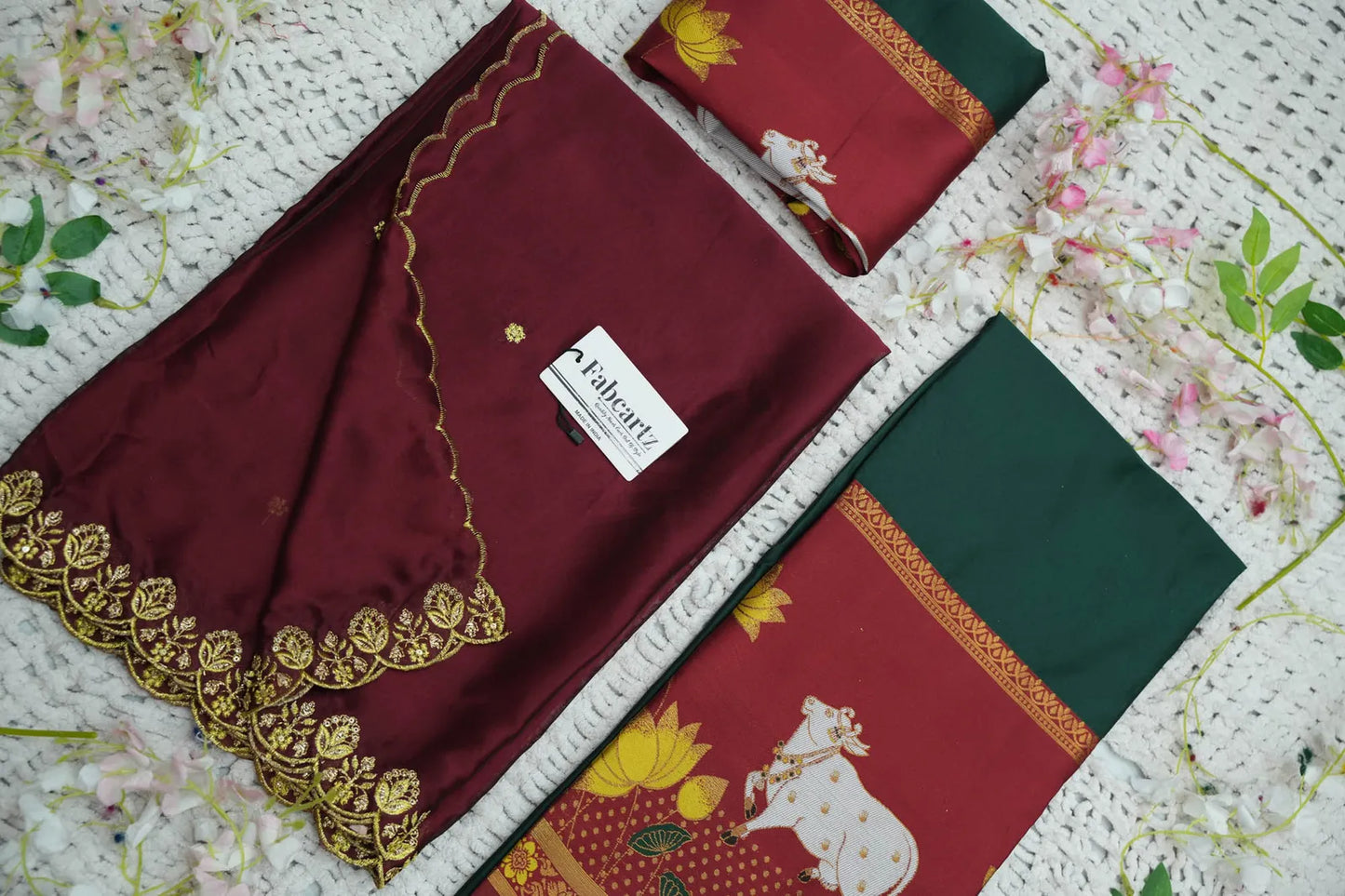 (KaamRango) South Indian Festival Traditional Half Saree with Embroidered Blouse & Dupatta