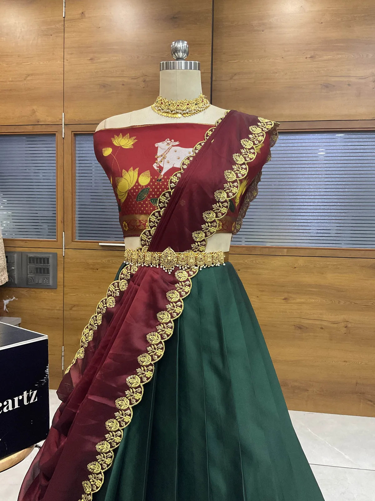 (KaamRango) South Indian Festival Traditional Half Saree with Embroidered Blouse & Dupatta