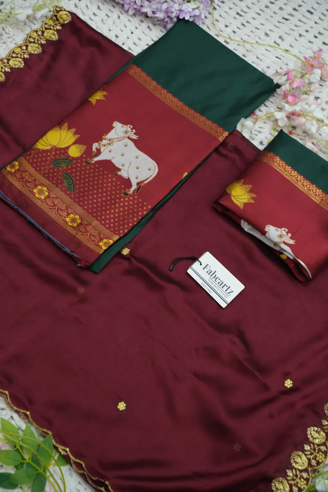 (KaamRango) South Indian Festival Traditional Half Saree with Embroidered Blouse & Dupatta