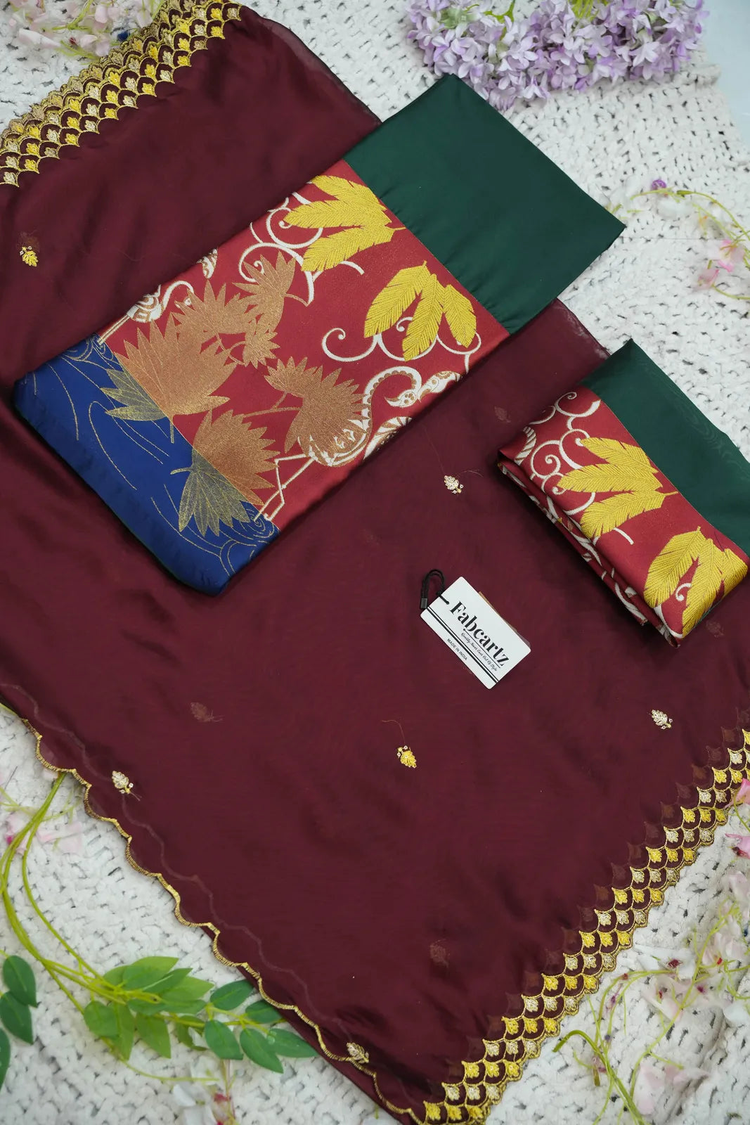 (HansRango) South Indian Festival Traditional Half Saree with Embroidered Blouse & Dupatta