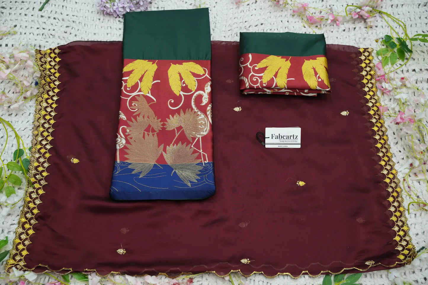 (HansRango) South Indian Festival Traditional Half Saree with Embroidered Blouse & Dupatta