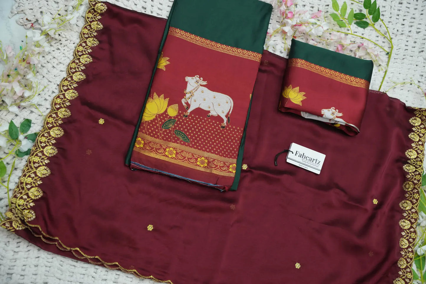 (KaamRango) South Indian Festival Traditional Half Saree with Embroidered Blouse & Dupatta