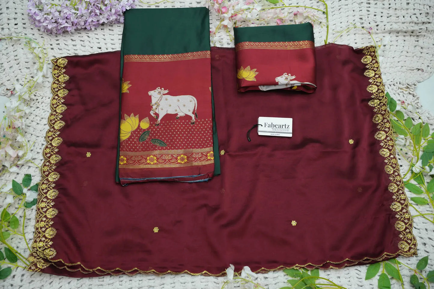 (KaamRango) South Indian Festival Traditional Half Saree with Embroidered Blouse & Dupatta