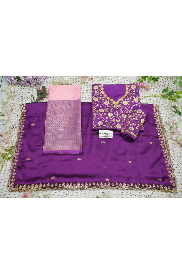 Munjyaa (GT) Women's Woven Design zari work Half Saree with Embroidered Blouse and Dupatta