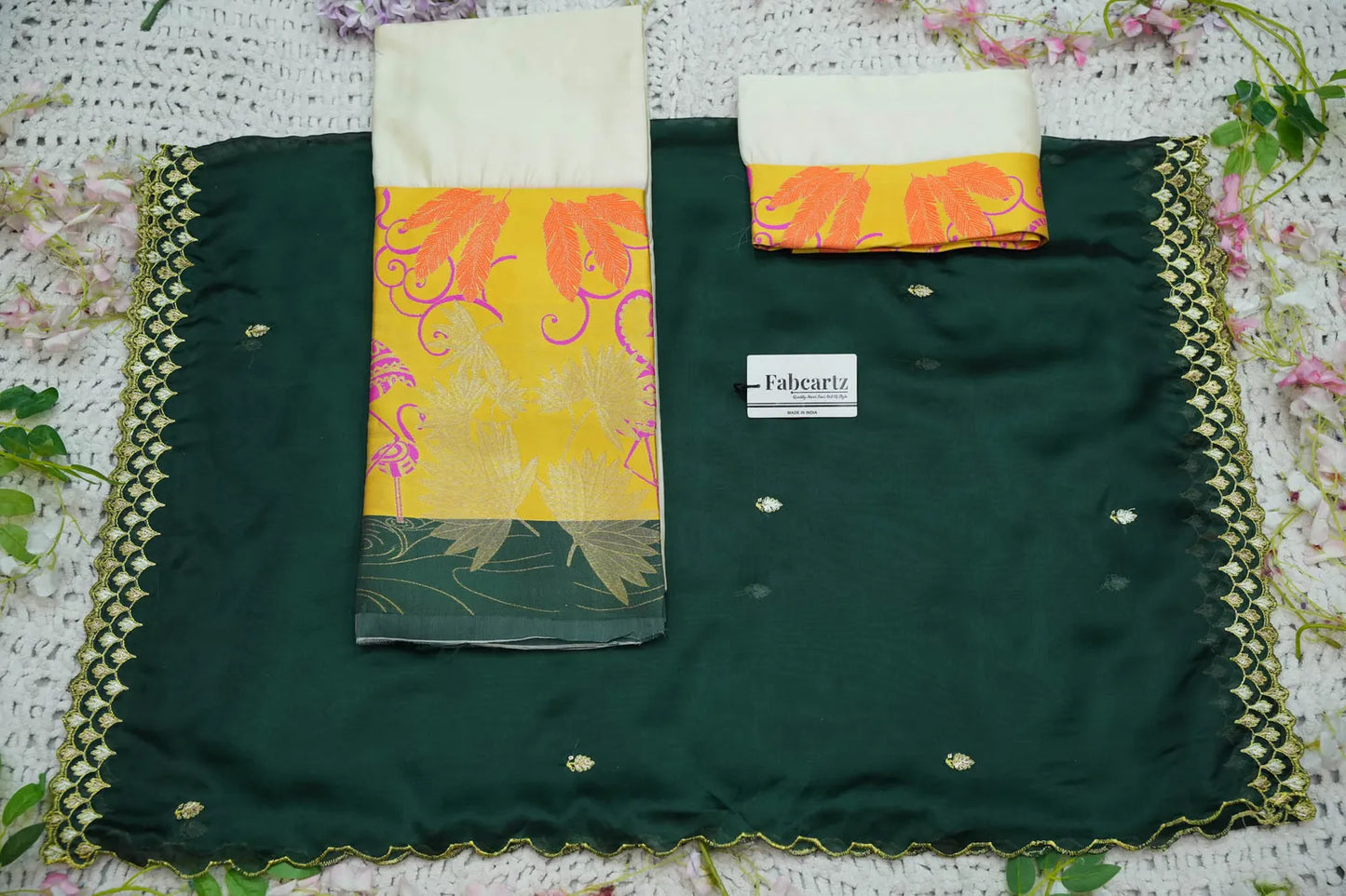 (HansRango) South Indian Festival Traditional Half Saree with Embroidered Blouse & Dupatta
