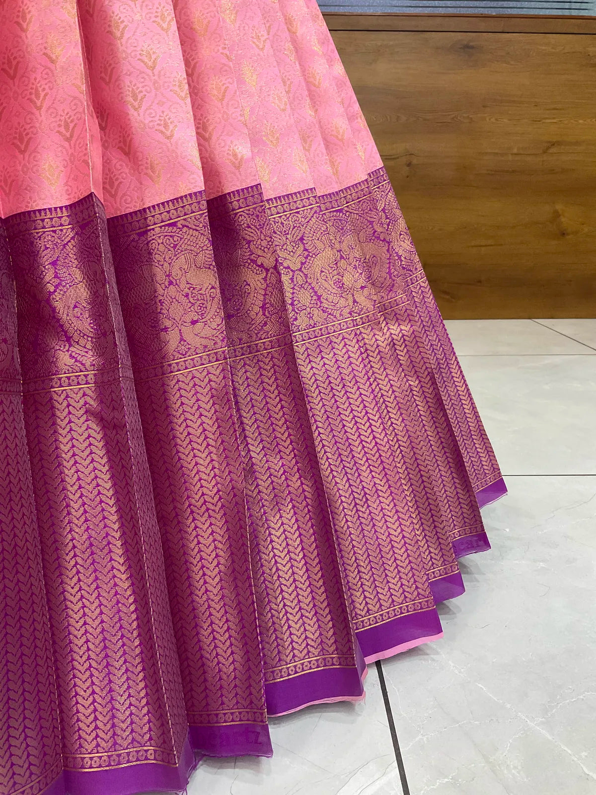 Munjya Women's Woven Design zari work Half Saree with Embroidered Blouse and Dupatta