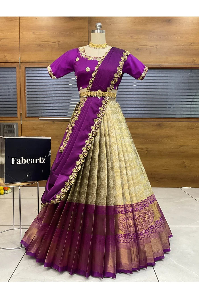 StarWars Women's Woven Design zari work Half Saree with Embroidered Blouse and Dupatta