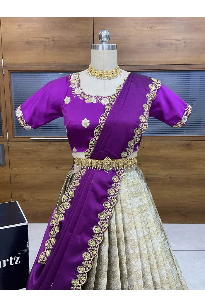 StarWars Women's Woven Design zari work Half Saree with Embroidered Blouse and Dupatta
