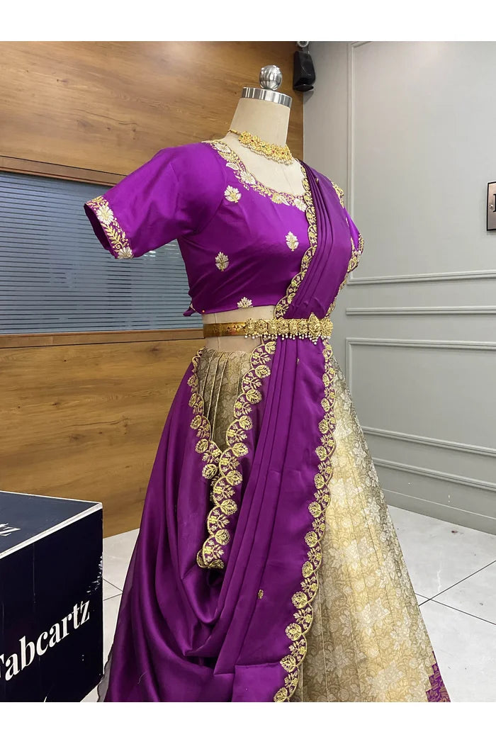 StarWars Women's Woven Design zari work Half Saree with Embroidered Blouse and Dupatta